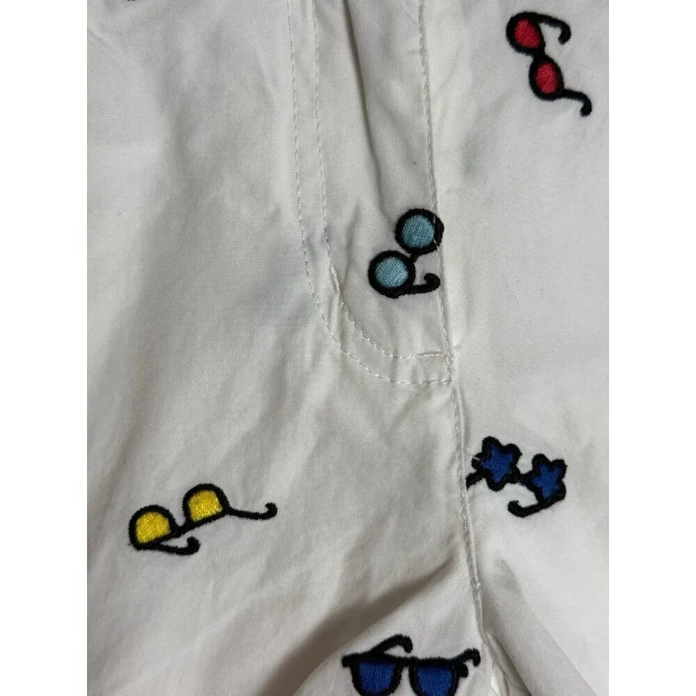 Hanna Andersson White Chino Embroidered Glasses Shorts